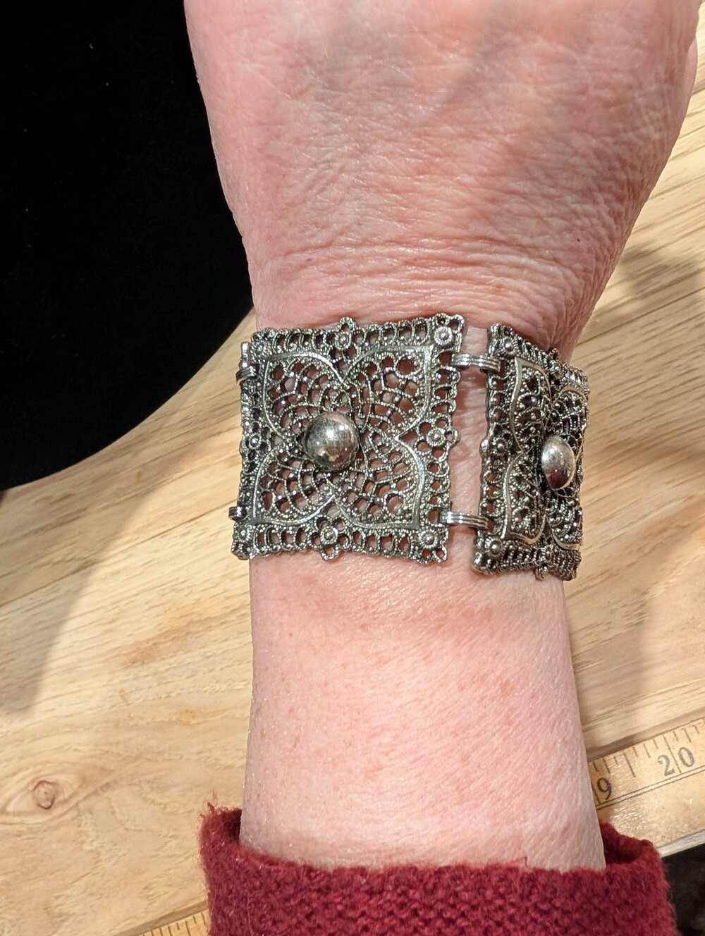Silvertone Filigree Panel Bracelet
